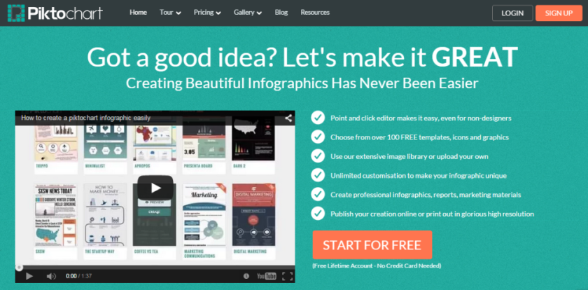Piktochart Home Page