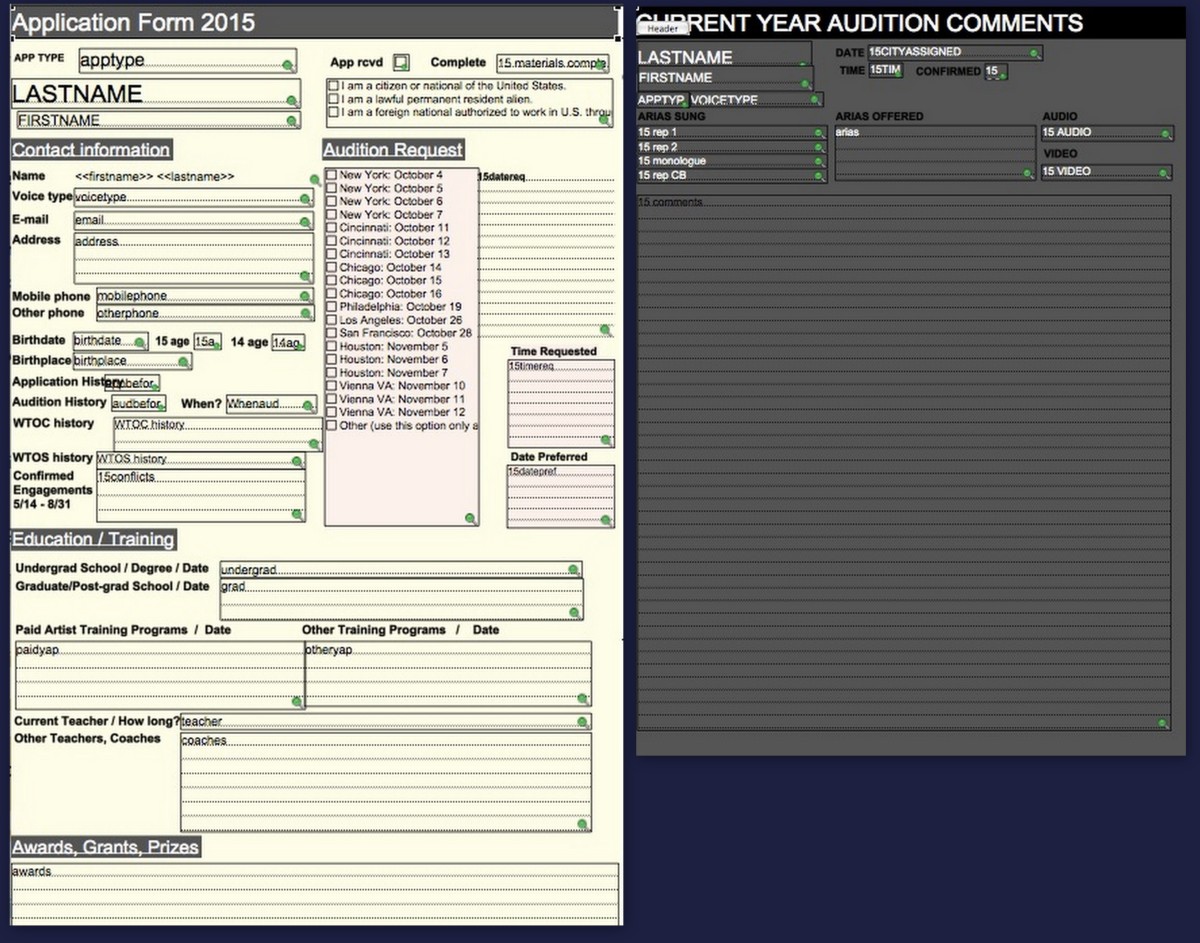 Audition Application and Audition Comments Layouts