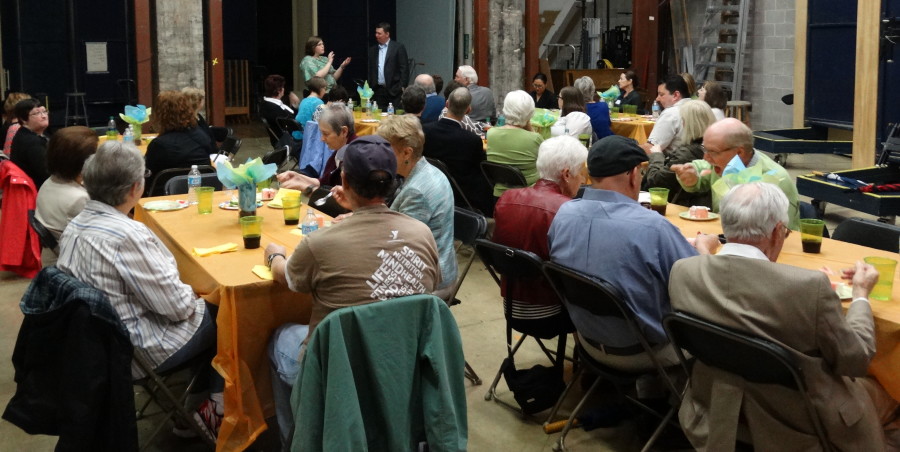 Volunteers at our 2015/16 Backstage Bash lunch. Because most of our volunteers spend all their time in the front of the house, we thought they'd like to see the backstage!