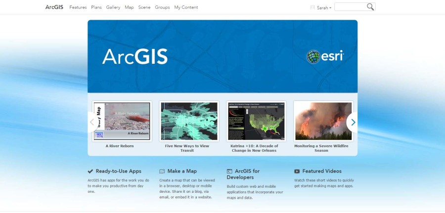 Homepage for ArcGIS online