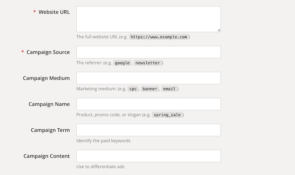 google URL builder form