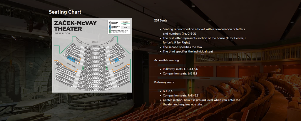 An example of a seating chart that has enough complexity to require a unique alt text description.